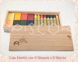 Bastón y Bloques de Cera de Abeja en Caja de Bambú 8 x 8 - colores surtidas - Imagen 2