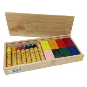 Bastón y Bloques de Cera de Abeja en Caja de Bambú 8 x 8  -  colores surtidas